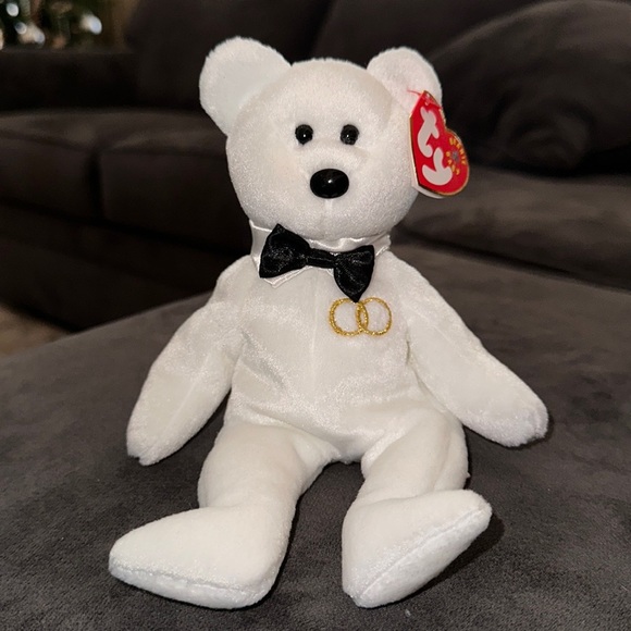 Other - White Beanie Bear with bow tie